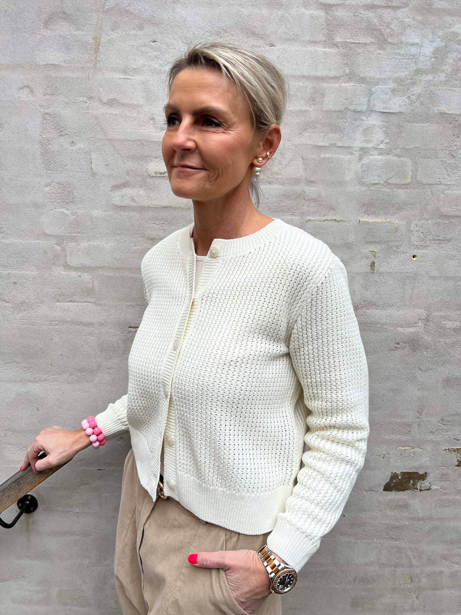 SERNA LIFE O-NECK CARDIGAN - Cloud Dancer