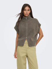 Lea S/L HN 2way Zip Vest Knt - Falcon Melange