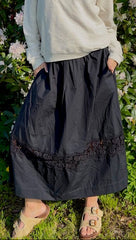 Poplin Lace Skirt - Black