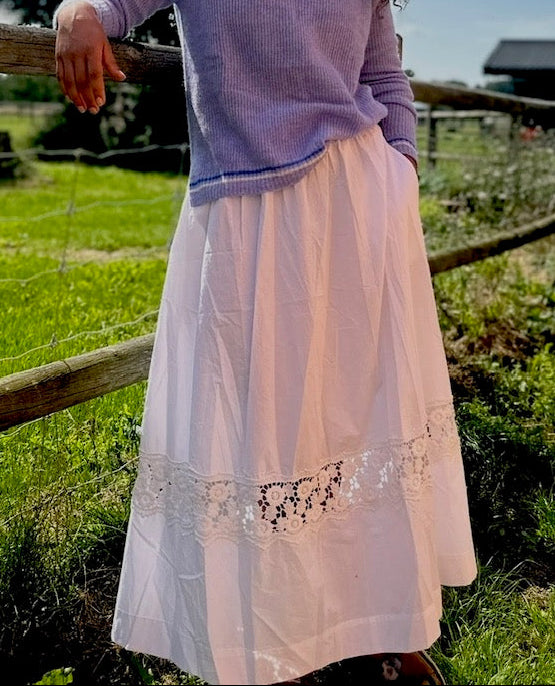 Poplin Lace Skirt - White