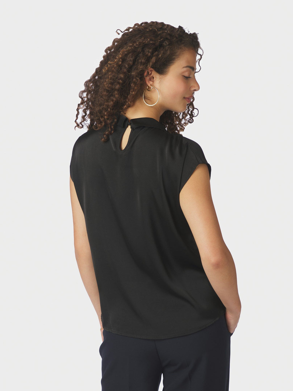 Fleur Drapy Satin Blouse - Black