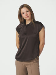 Fleur Drapy Satin Blouse - Dark Brown
