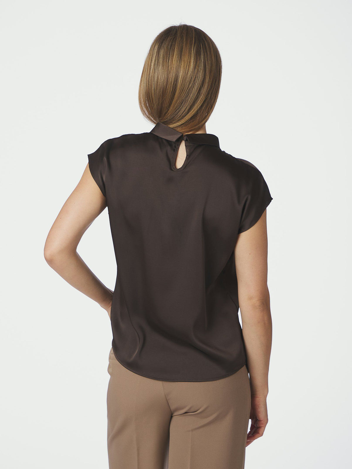 Fleur Drapy Satin Blouse - Dark Brown