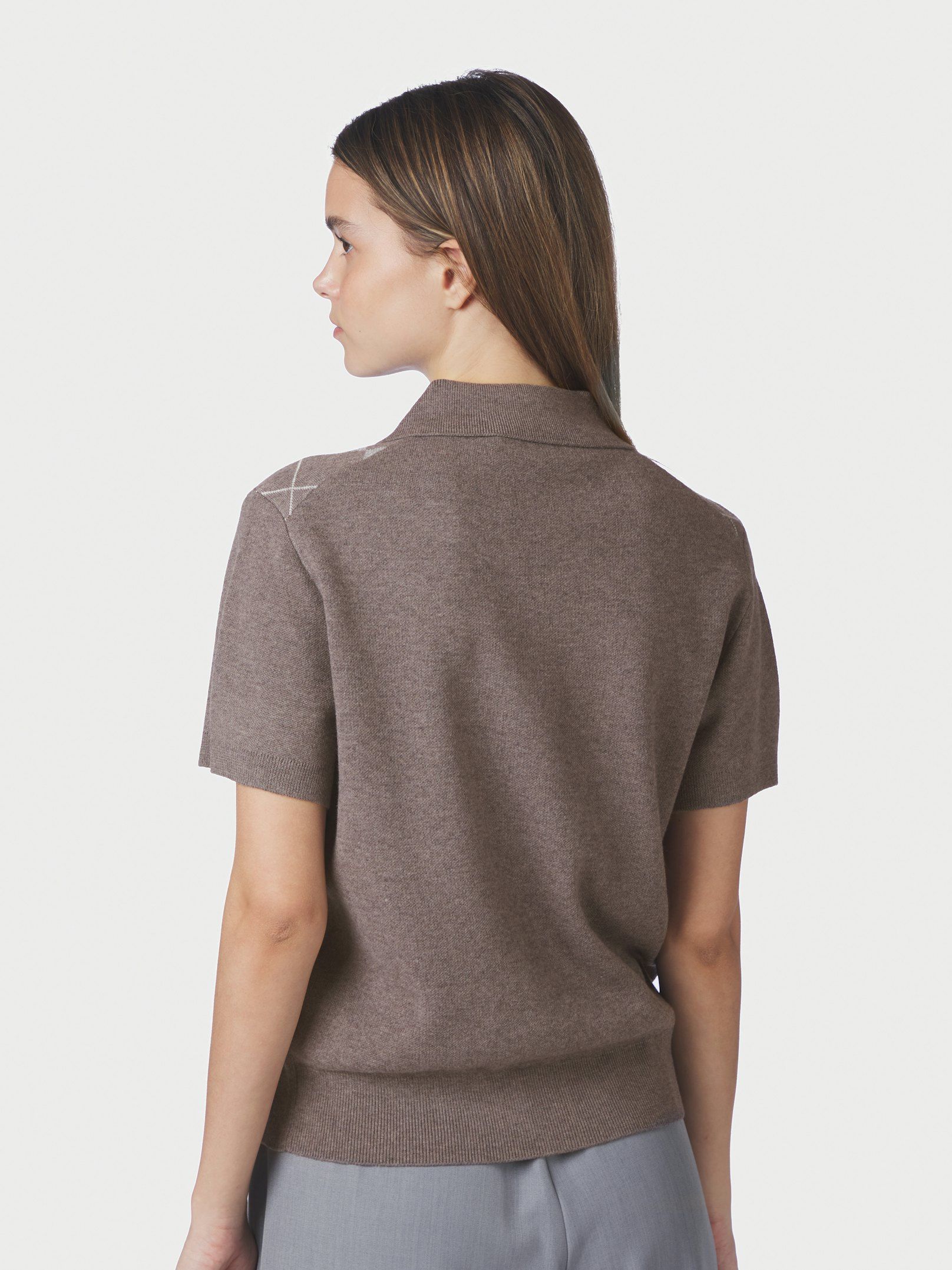 Gia Check Knit Blouse - Dark Taupe