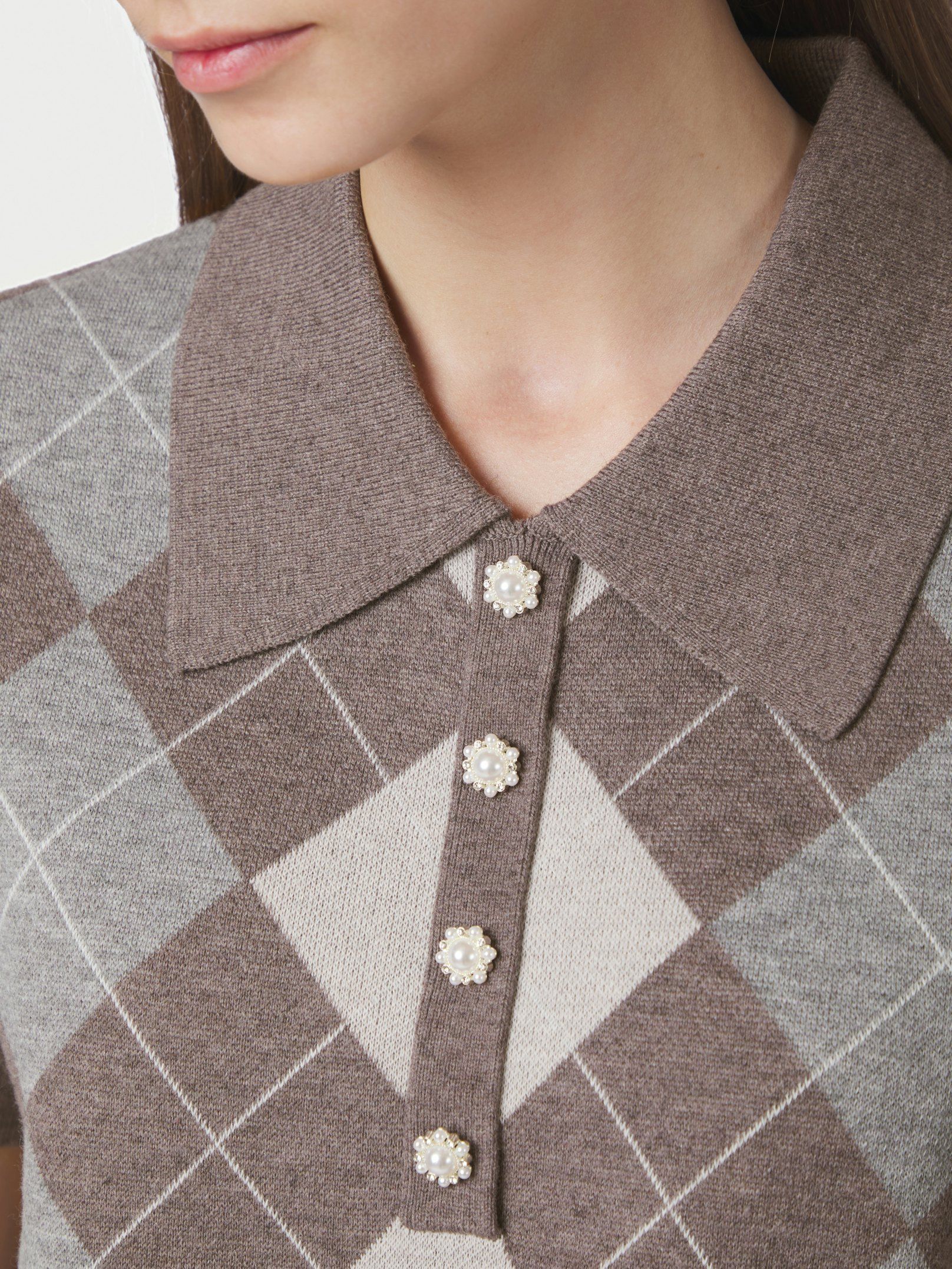 Gia Check Knit Blouse - Dark Taupe