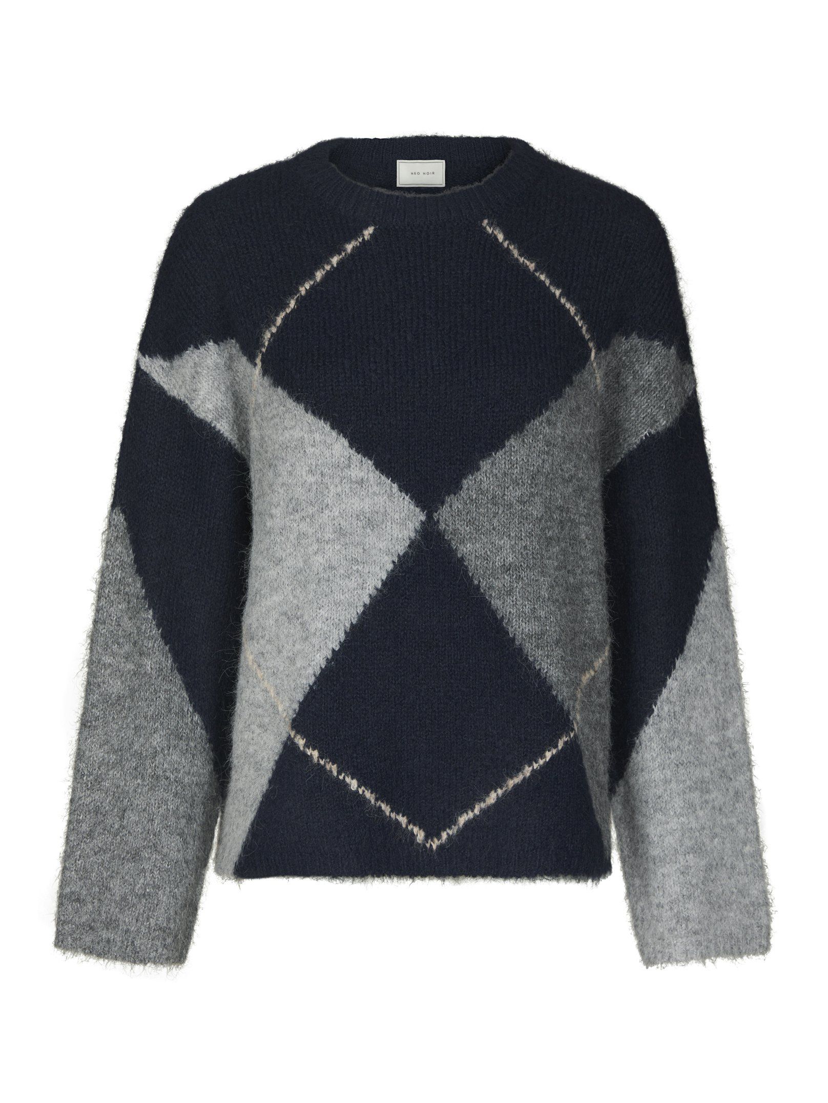 Inga Check Fluff Knit Blouse - Navy