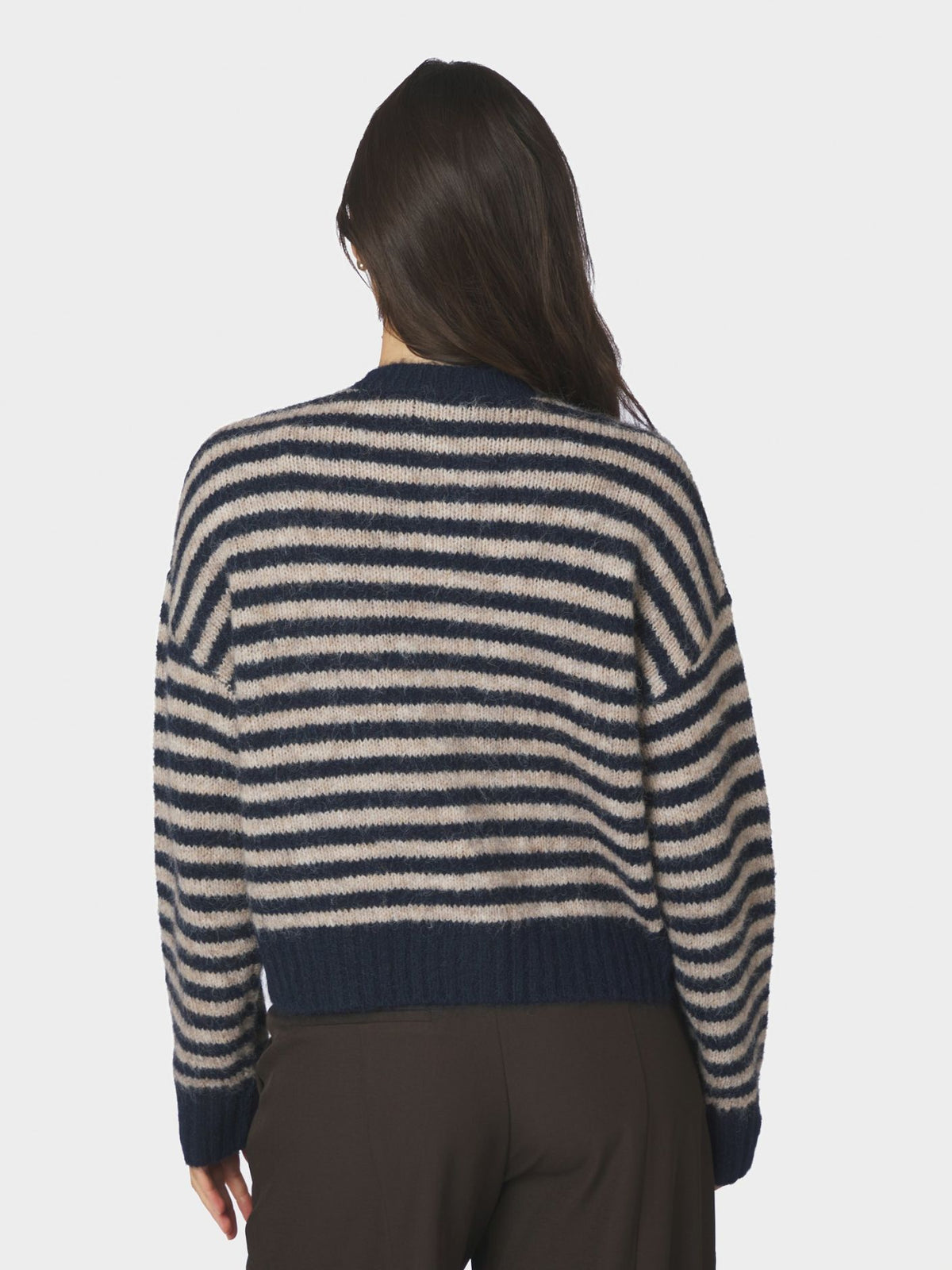 Isana Stripe Fluffy Knit Cardigan - Navy Striped