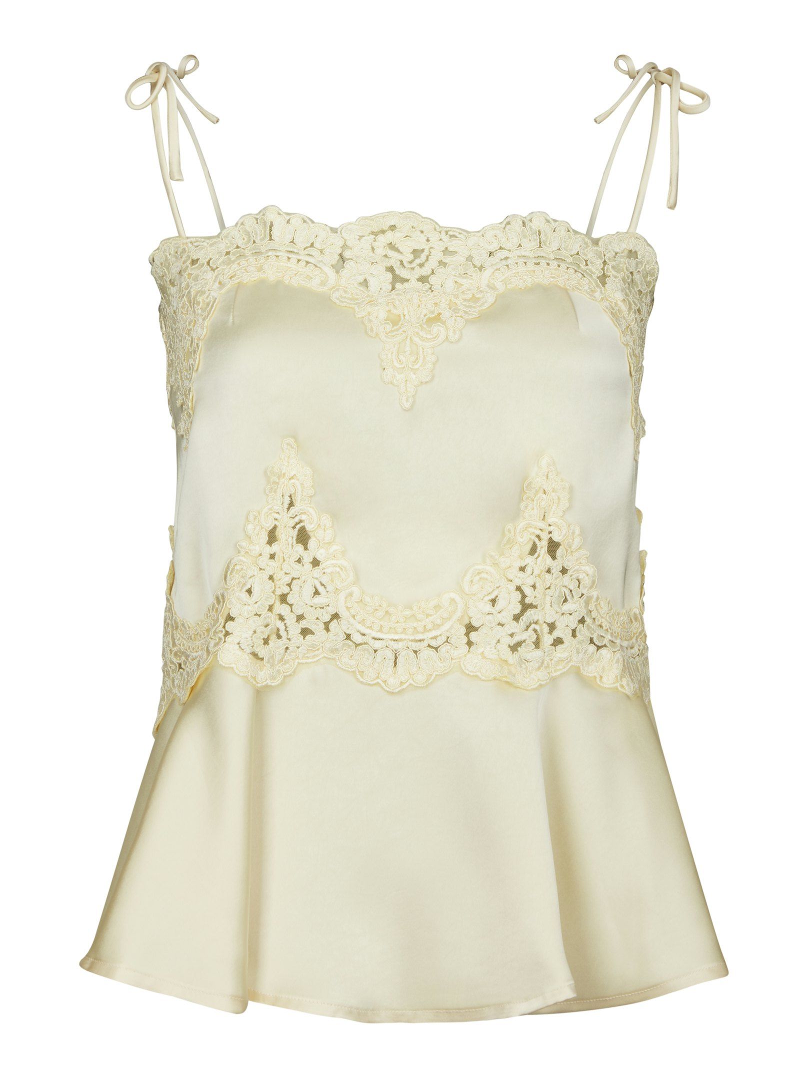 Kaela Heavy Sateen Lace Top - Pearl
