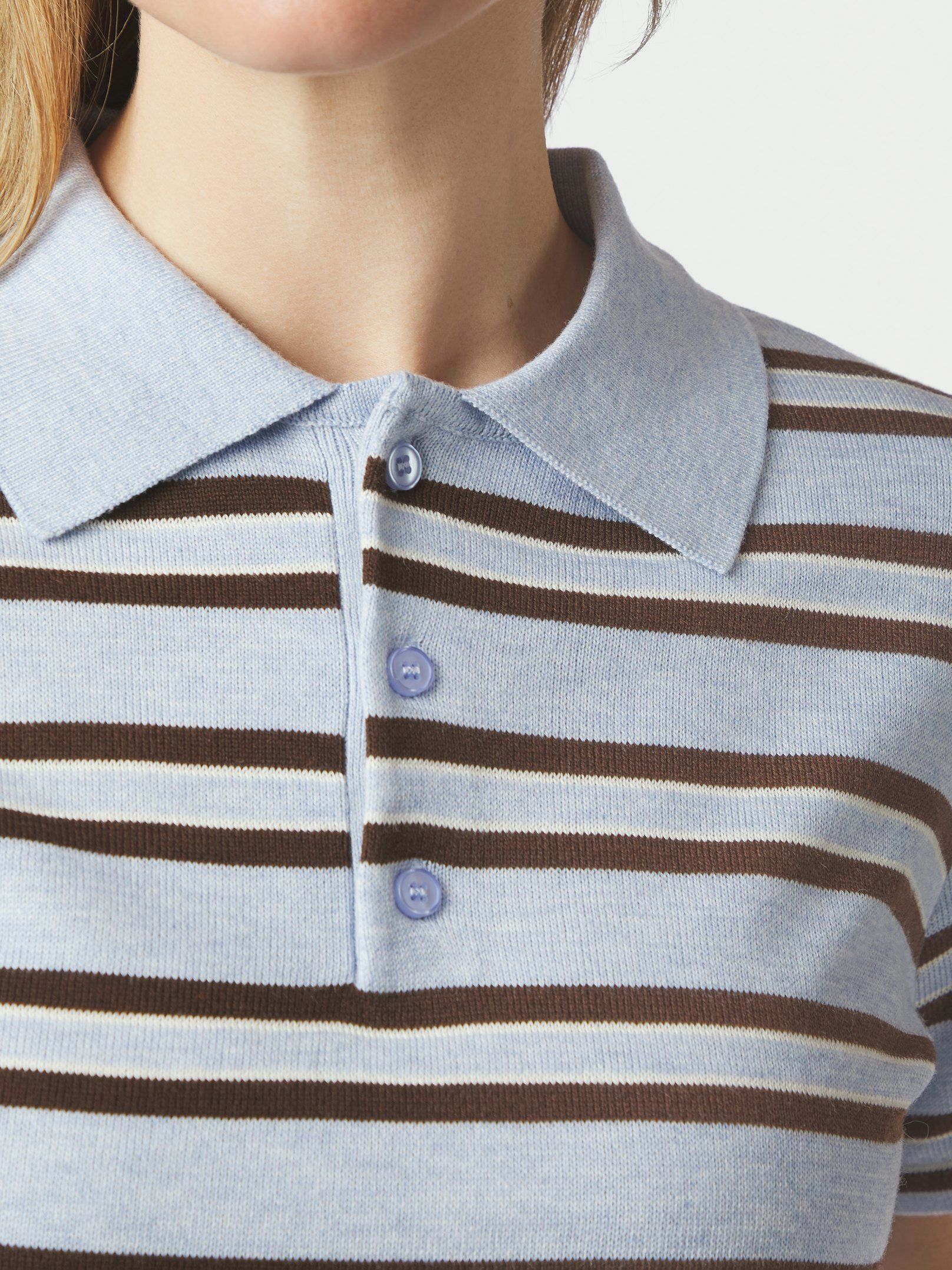 Mulann Polo Knit Blouse - Light Blue