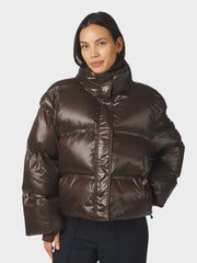 Rhea Shiny Puffer Jacket - Chocolate Brown