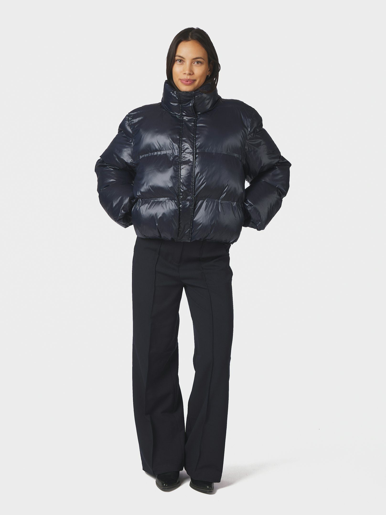 Rhea Shiny Puffer Jacket - Navy