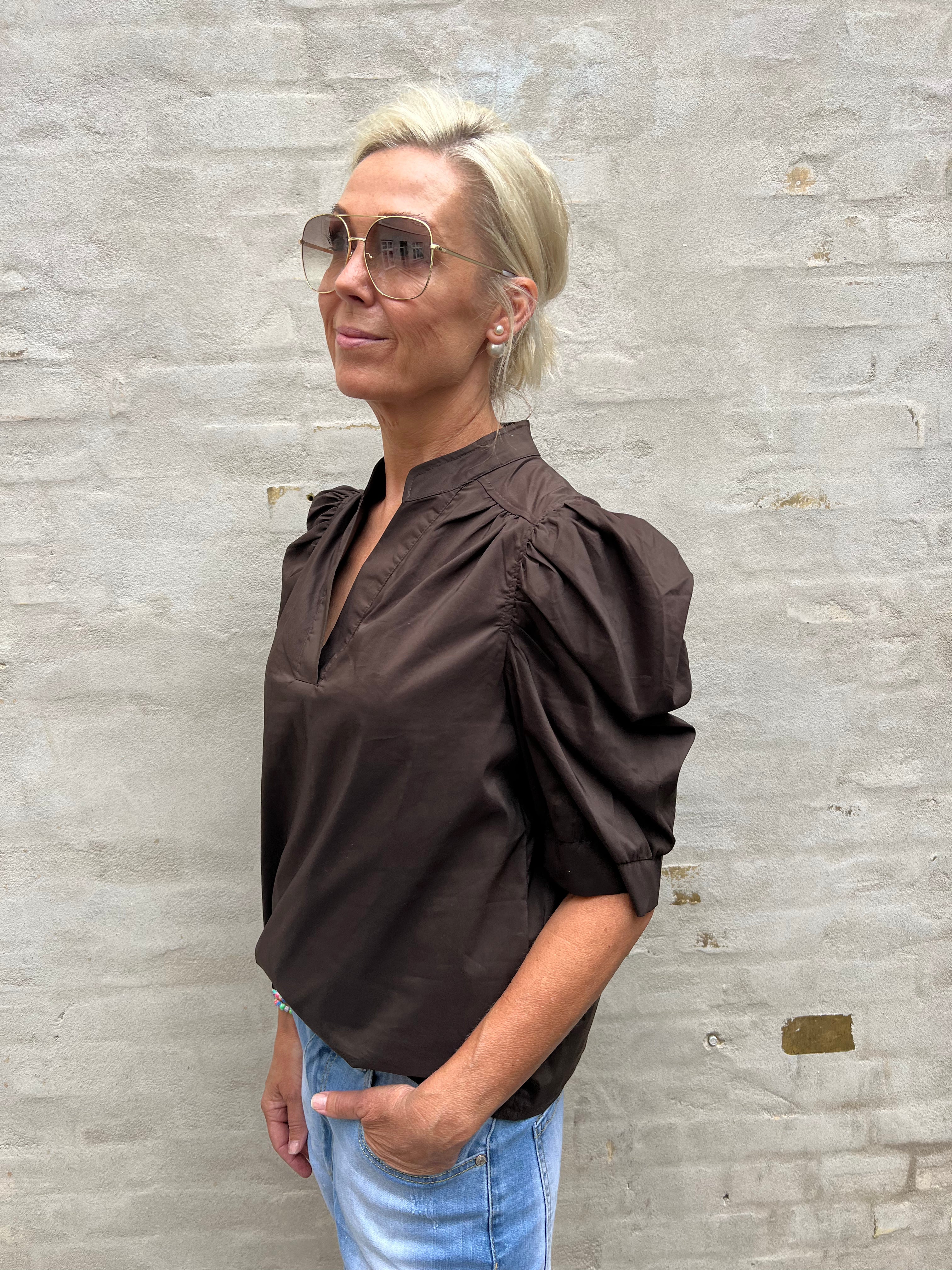 Roella Poplin Blus - Chokladbrun