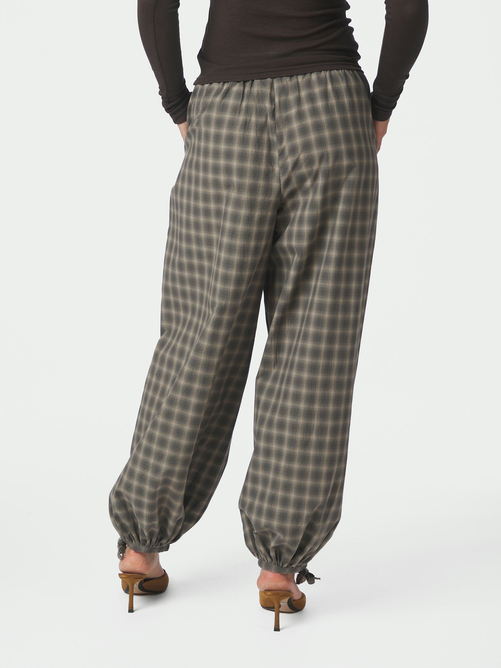 Roxane Balloon Checked Pants - Dusty Army
