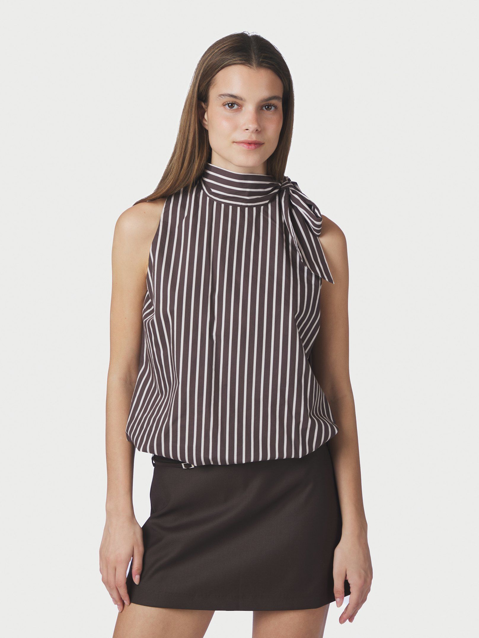 Veda Wide Stripe Top - Dark Brown