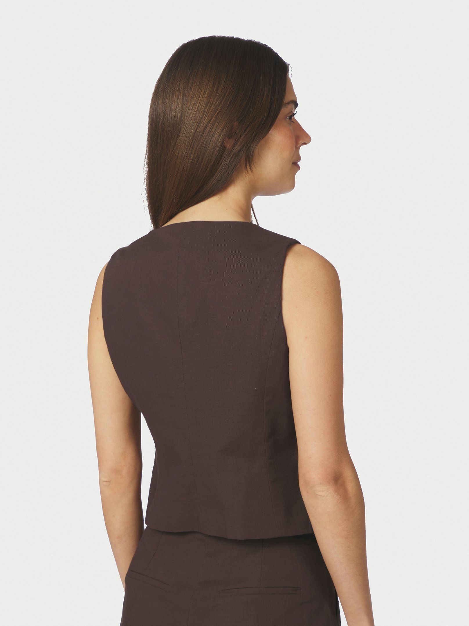 Yula Linen Waistcoat - Dark Brown