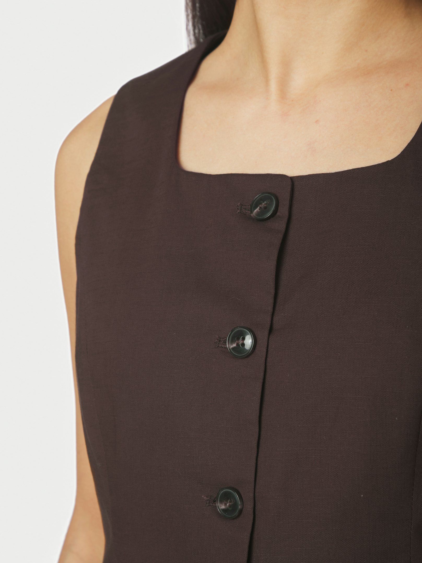 Yula Linen Waistcoat - Dark Brown