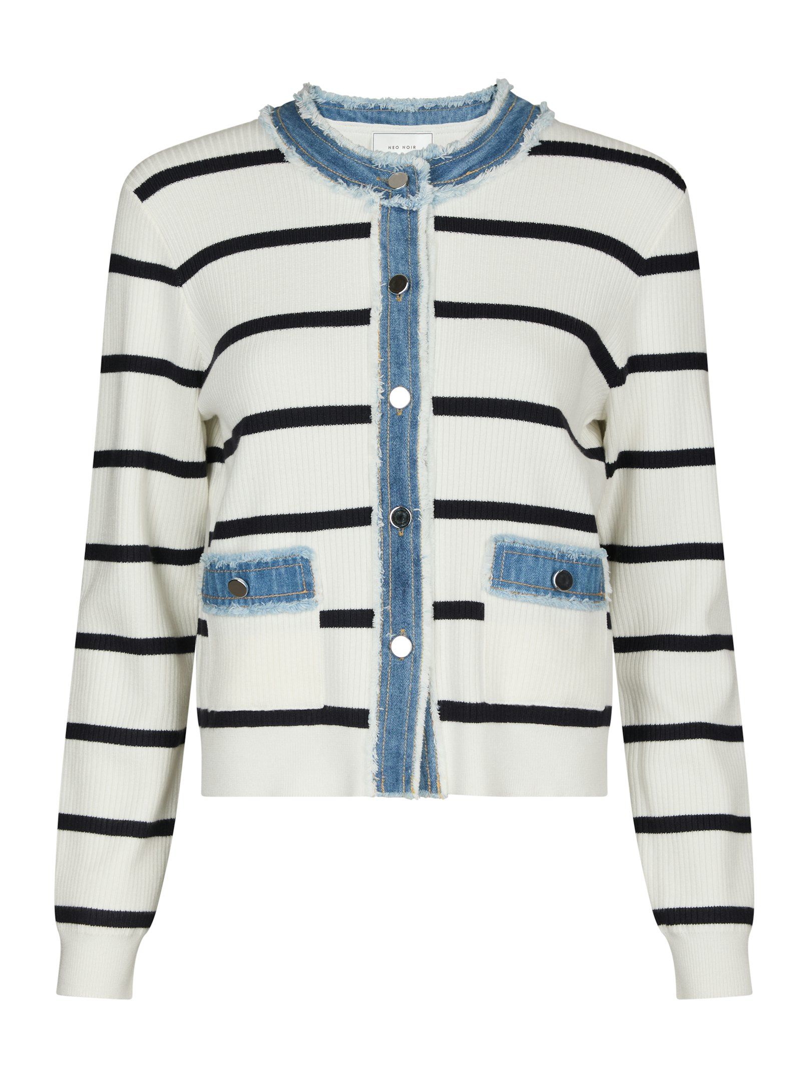 Zelma Stripe Denim Cardigan - Off White