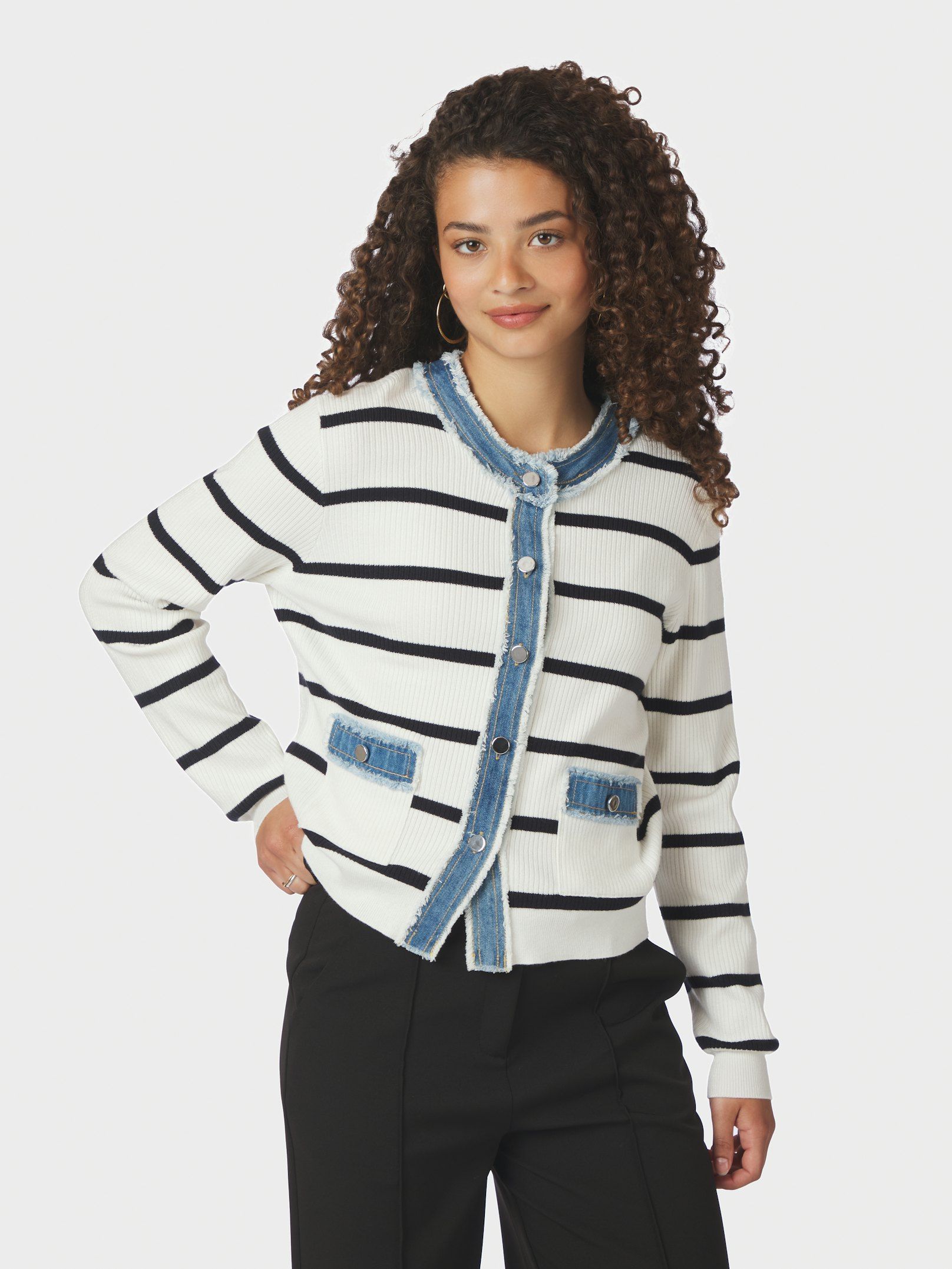 Zelma Stripe Denim Cardigan - Off White