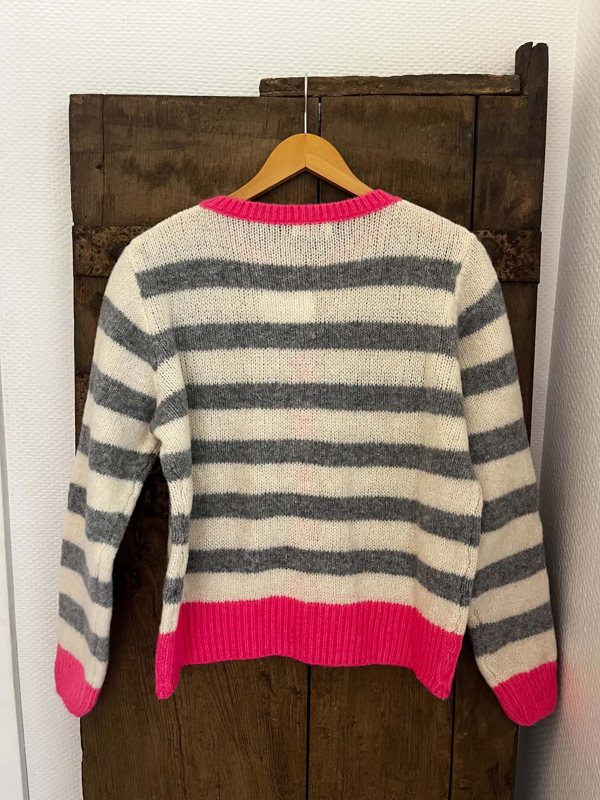 Pipi Striped Cardigan - Off White/Grey/Pink Neon