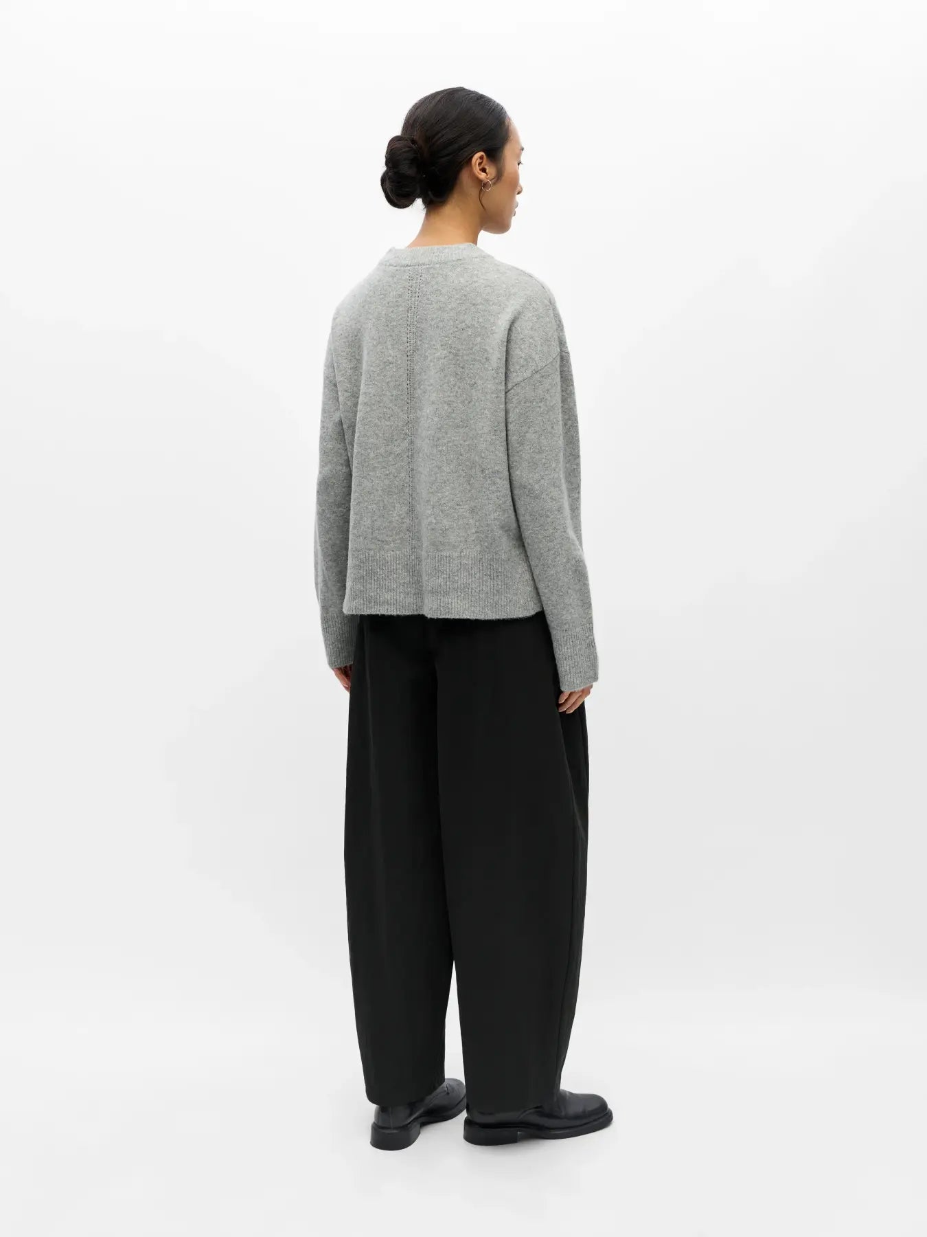 JUNO L/S LO O-NECK KNIT - Medium Grey Melange