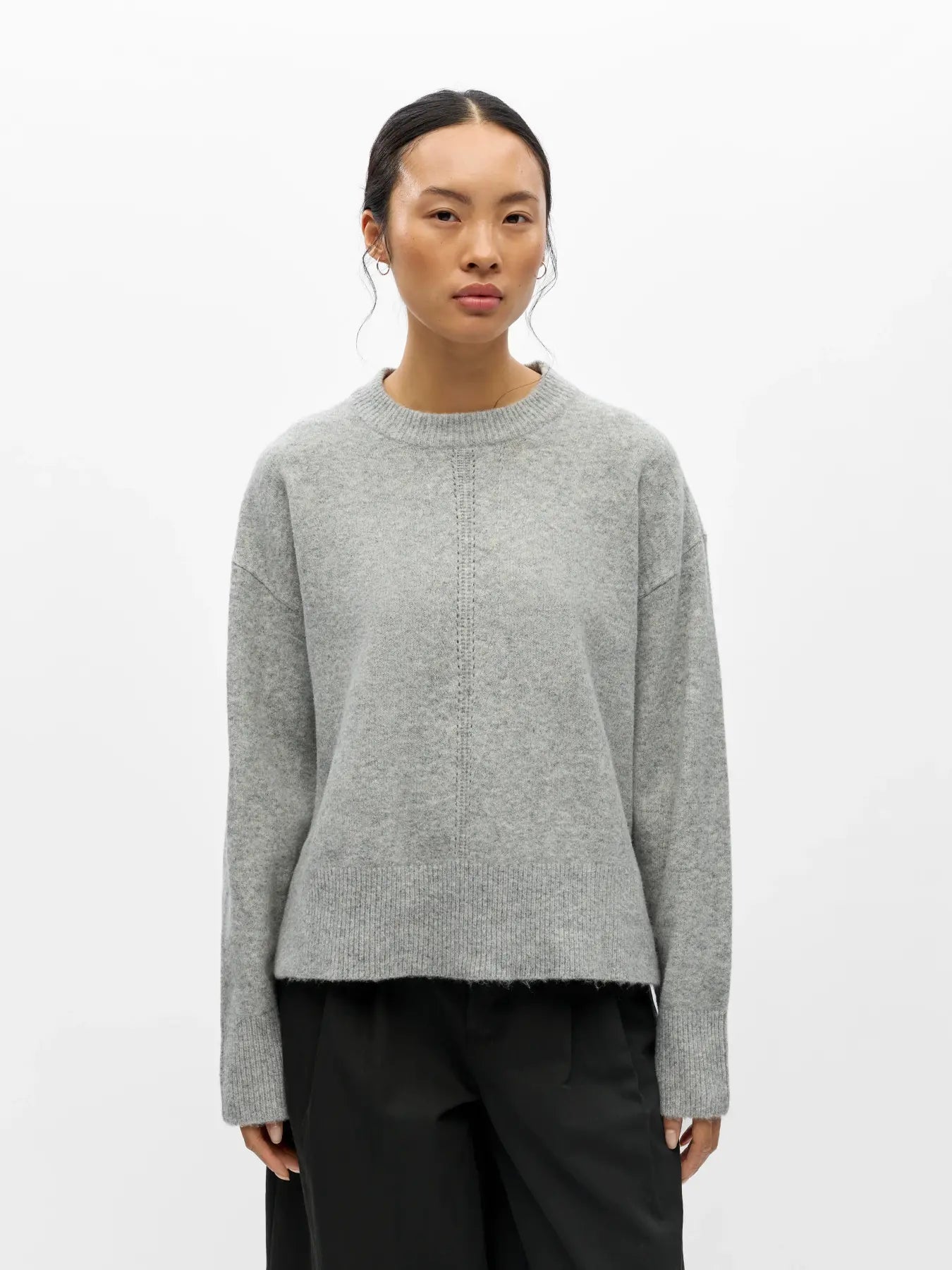 JUNO L/S LO O-NECK KNIT - Medium Grey Melange