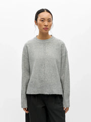 JUNO L/S LO O-NECK KNIT - Medium Grey Melange