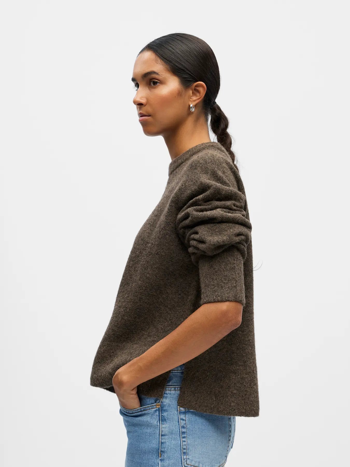 JUNO L/S LO O-NECK KNIT - Morel Melange