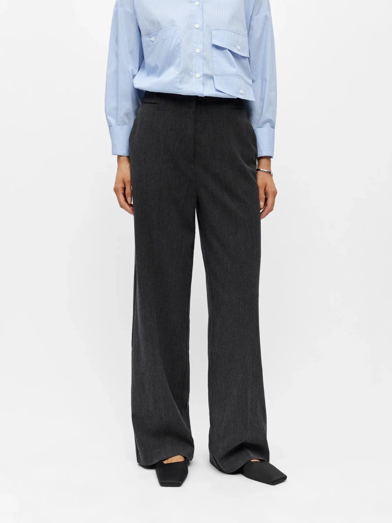 KAMMY MW WIDE PANTS - Black Melange