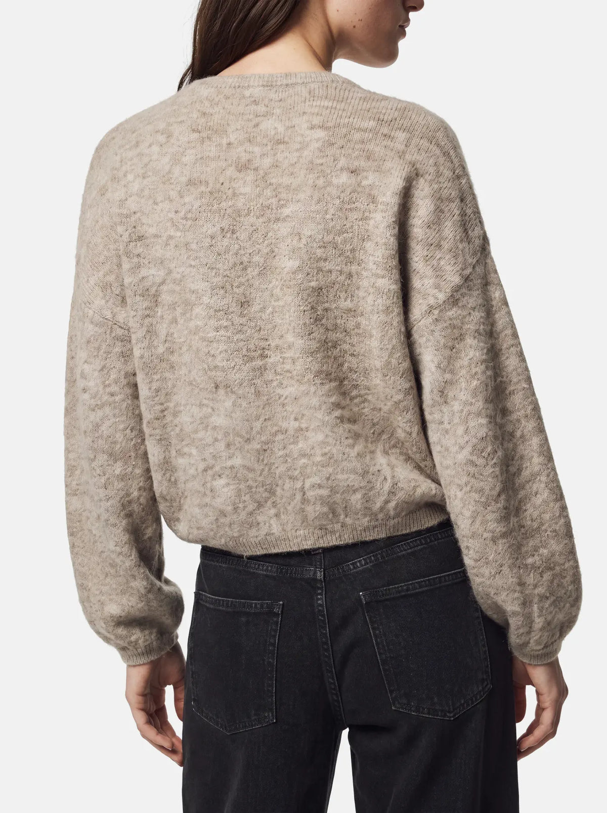 Allie LS O-neck Knit Cardigan - Greige Melange