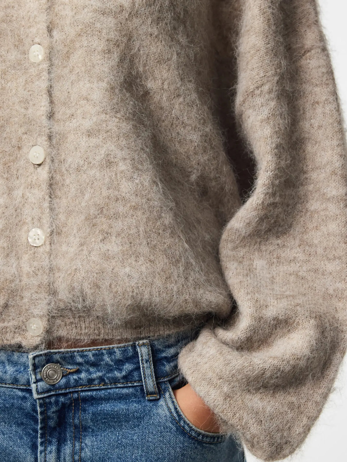 Allie LS O-neck Knit Cardigan - Greige Melange