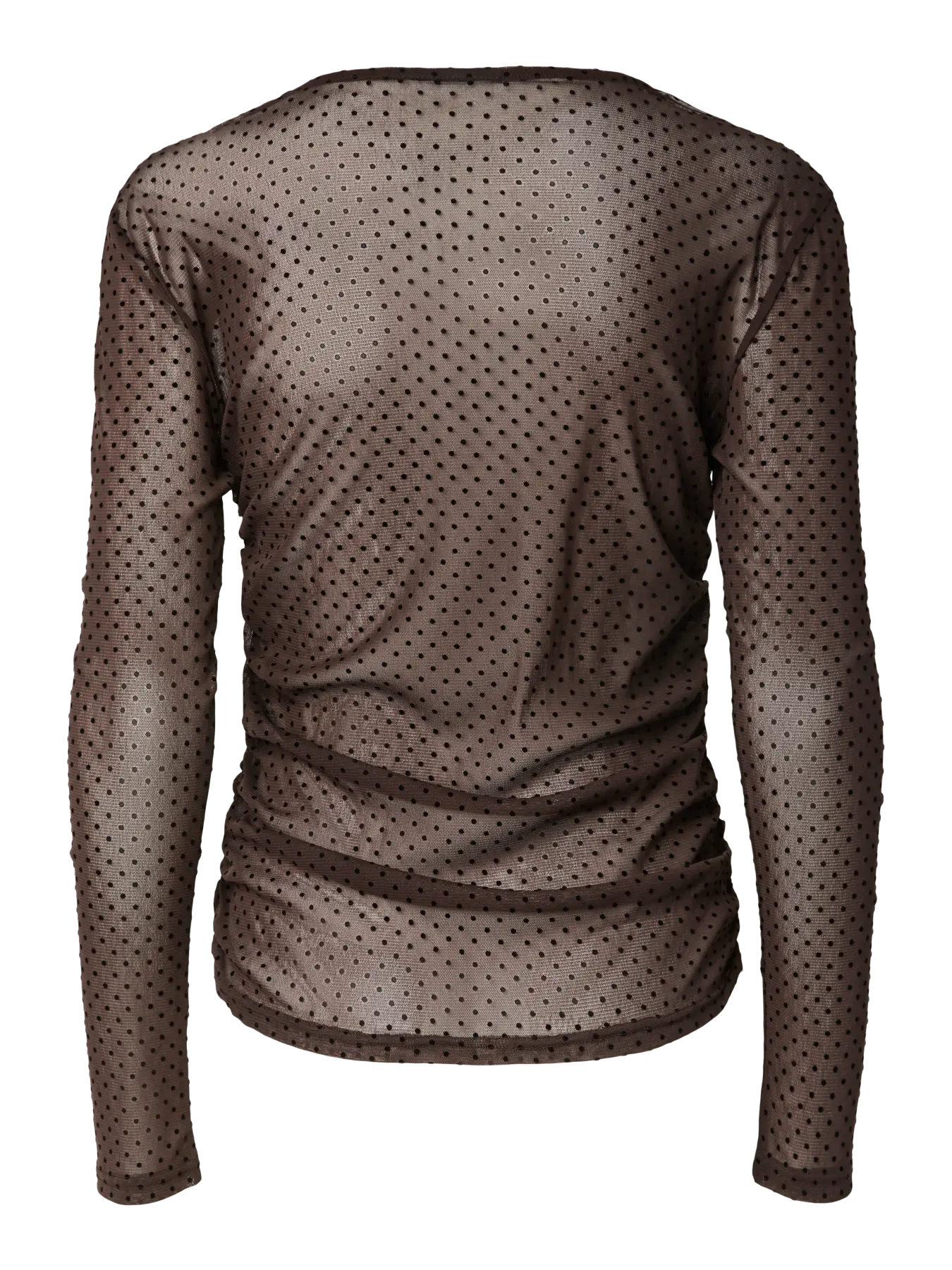 BOBO LS MESH ROUCHING TOP - Hot Fudge/TINY BLACK DOTS