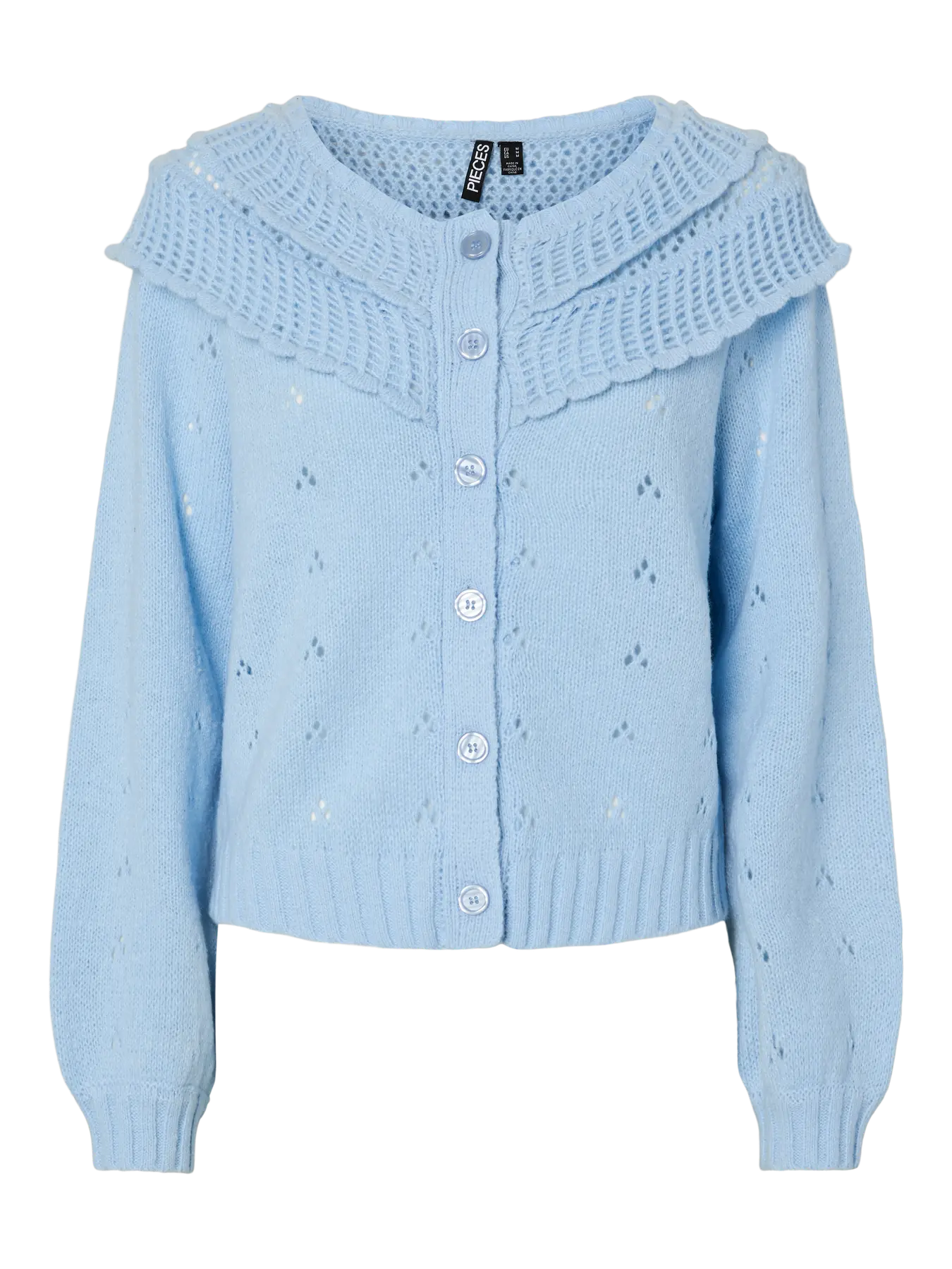 DAVIS LS O-NECK FRILL CARDIGAN - Cashmere Blue