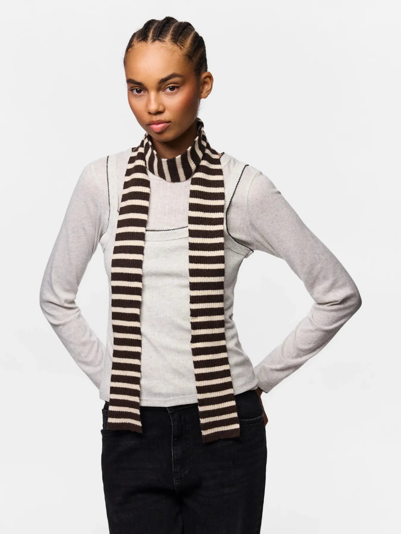 JAYA LONG NARROW SCARF - Hot Fudge/Whitecap Gray