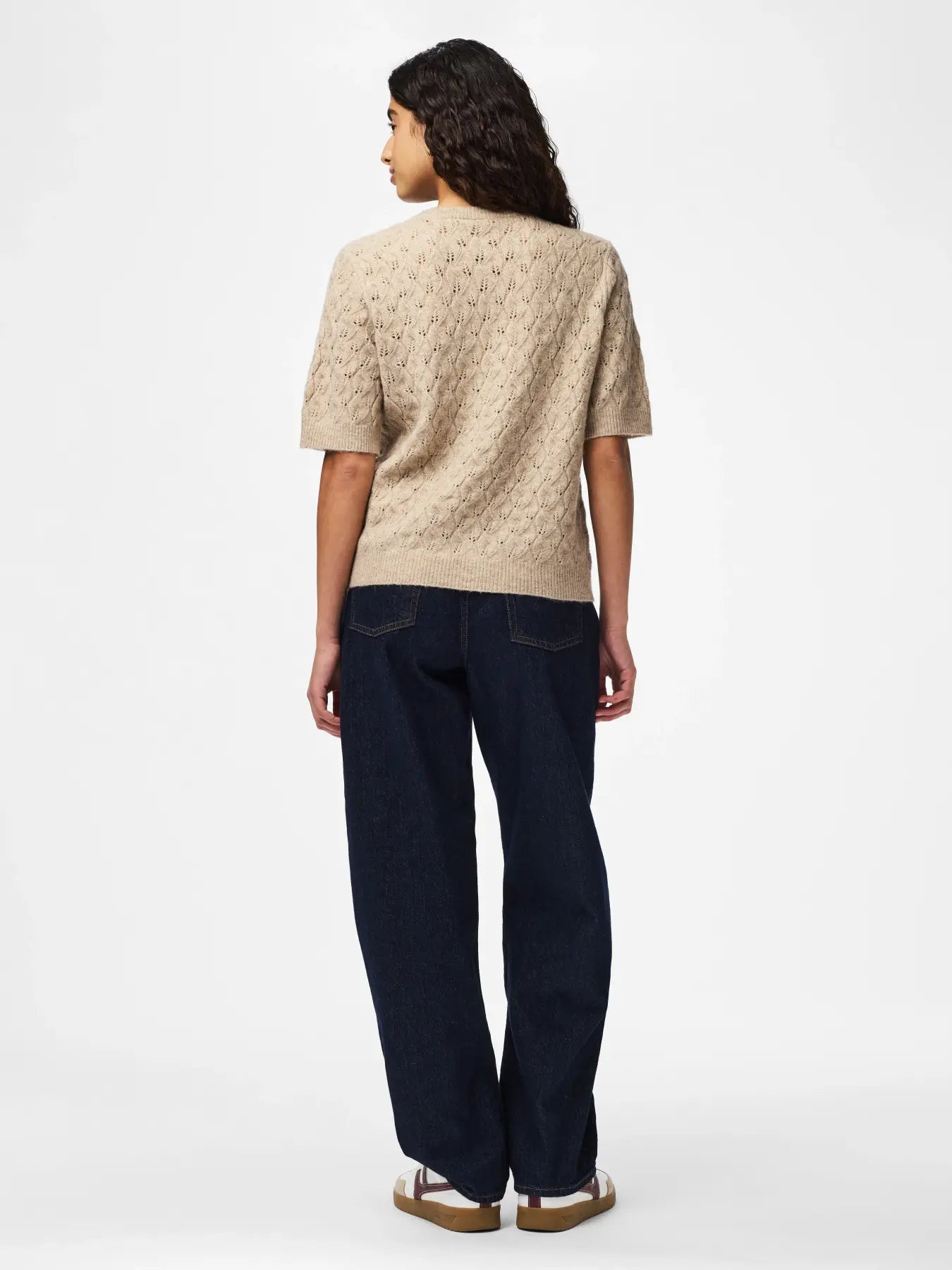 LELOU SS O-HALS KNIT - Taupe Grey MELANGE