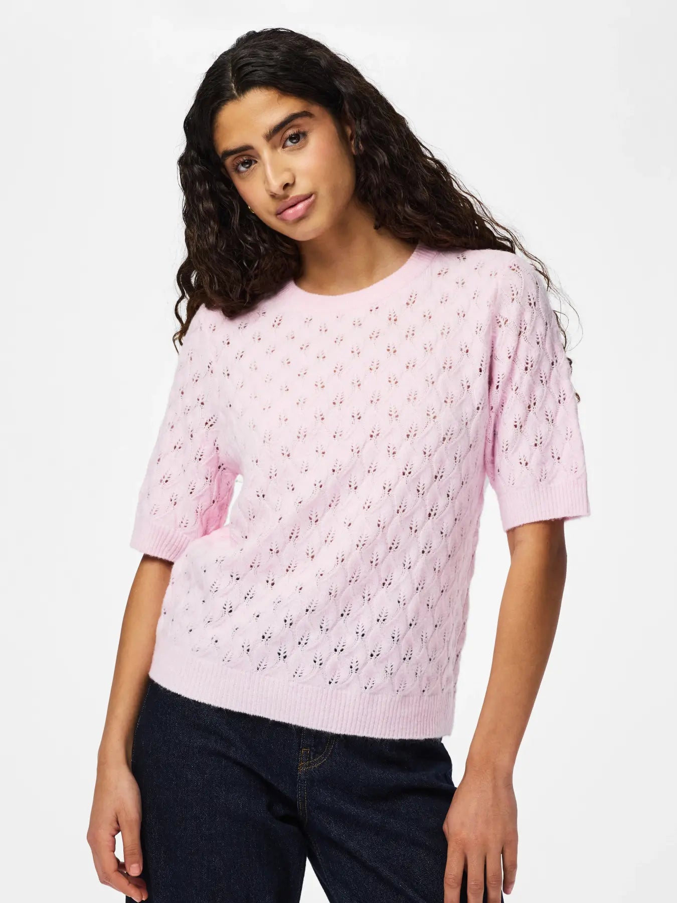 LELOU SS O-NECK KNIT - Roseate skednäbb MELANGE