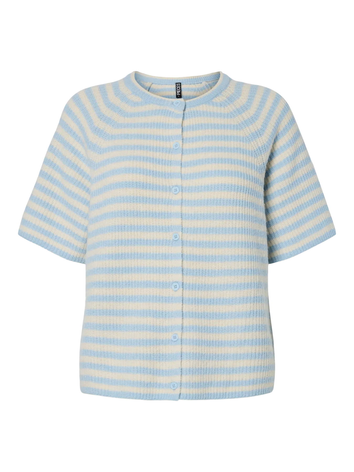 Malou SS O-Neck Stripe Cardigan - Cashmere Blue Birch
