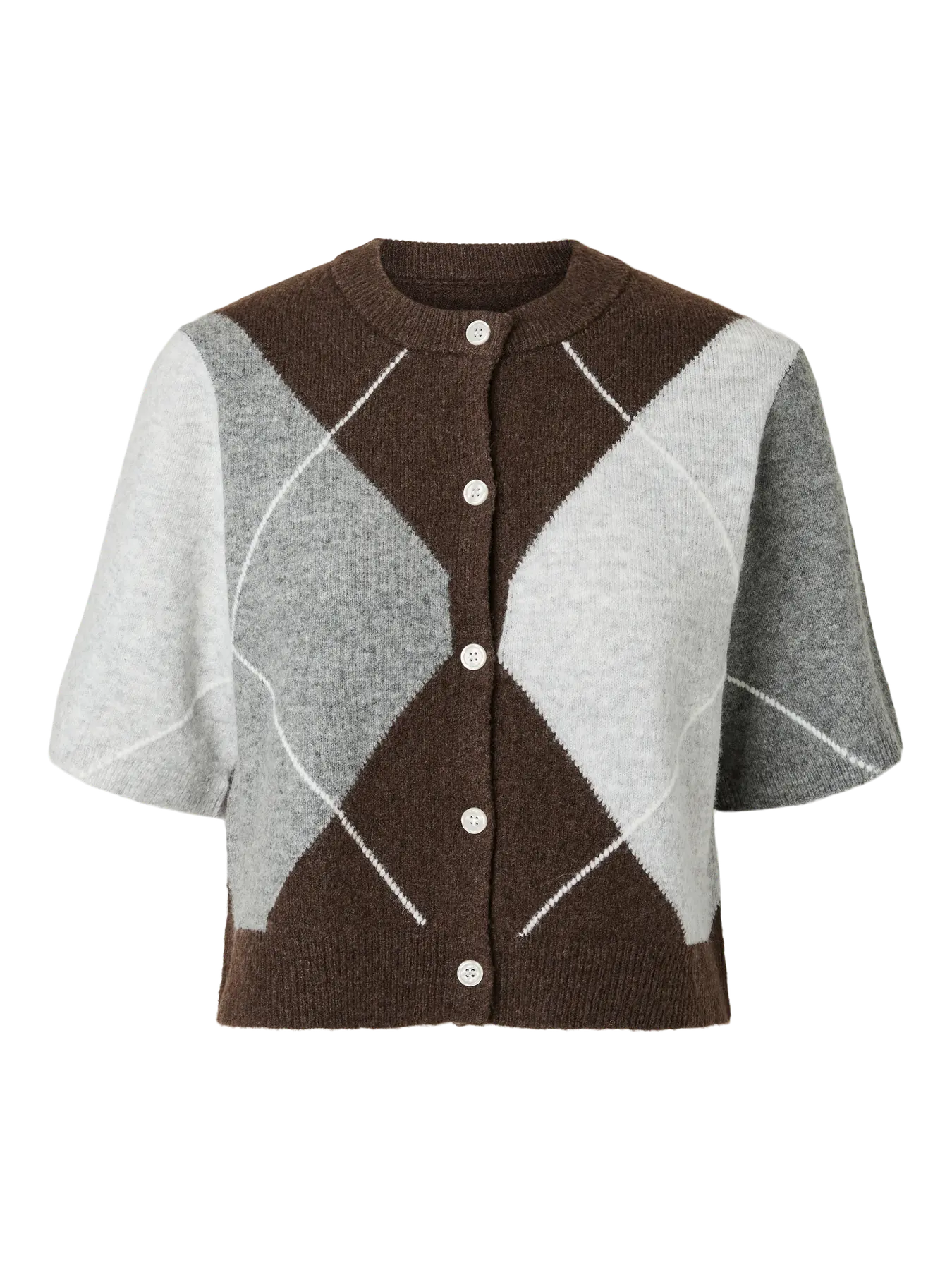 SALLY SS KNIT CHECK CARDIGAN - Hot Fudge/GREY/BIRCH