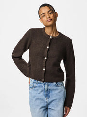 SILLY LS O-NECK KNIT CARDIGAN - Hot Fudge MELANGE
