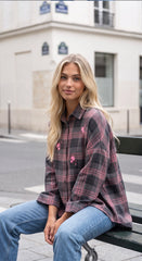 Checkered Shirt w embrodery - Dark Grey