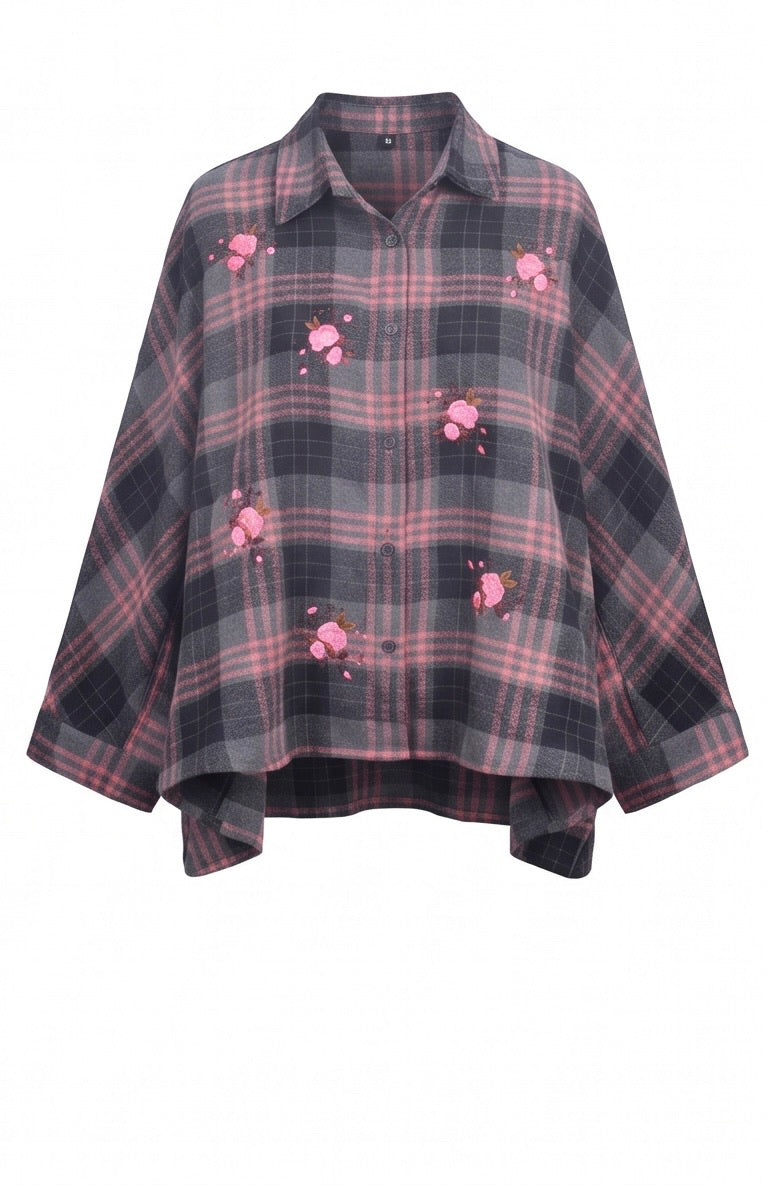 Checkered Shirt w embrodery - Dark Grey