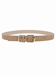 Suede Belt w. gold buckle - Beige
