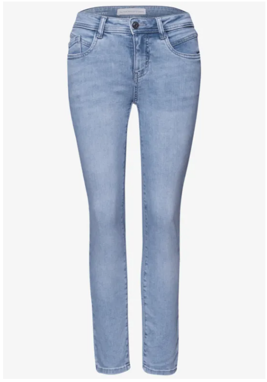 York Mid Waist Slim Leg Jeans - Ljusblå