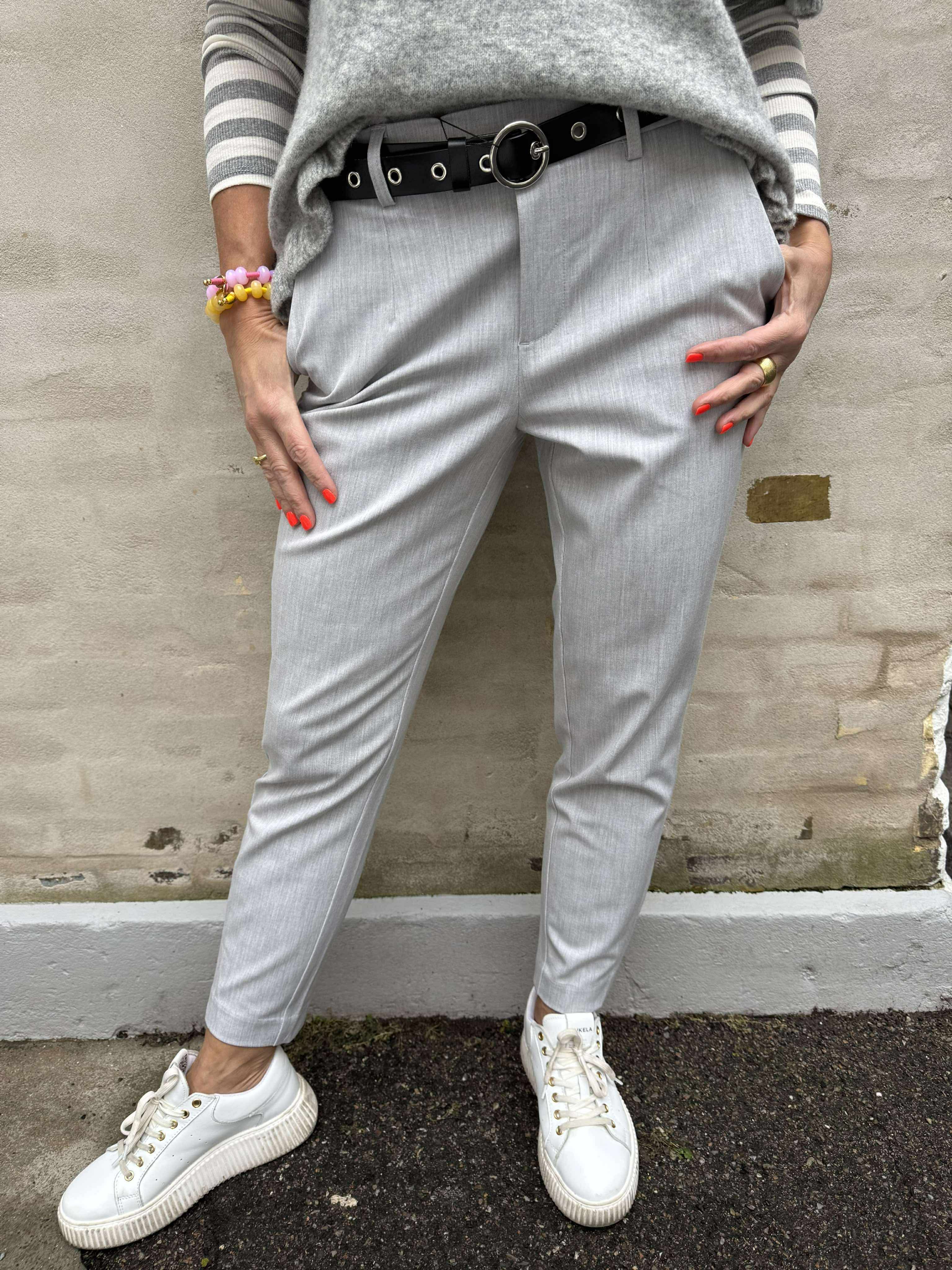 Lisa SLIM Pants - Ljusgrå Melange