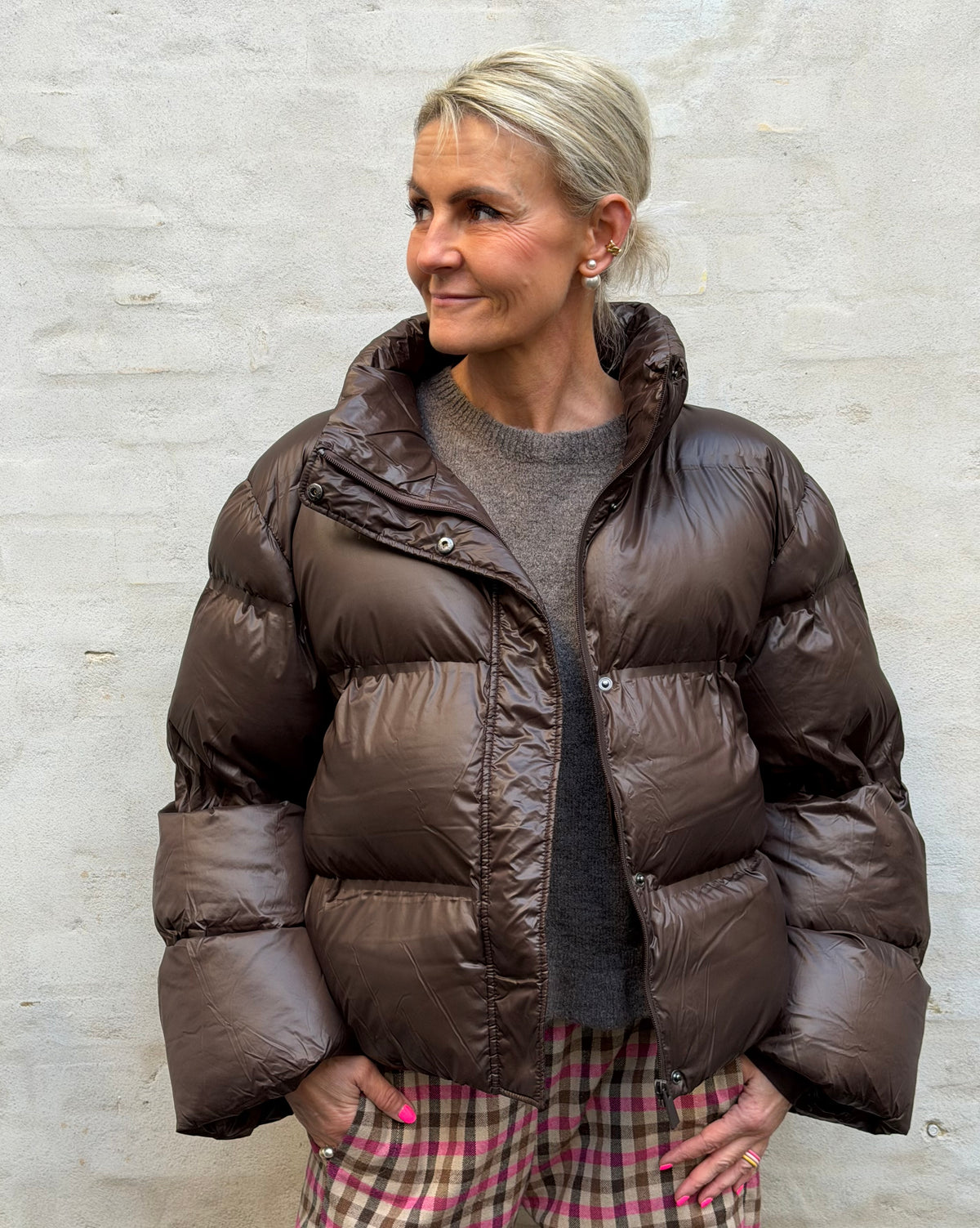 Rhea Shiny Puffer Jacket - Chocolate Brown