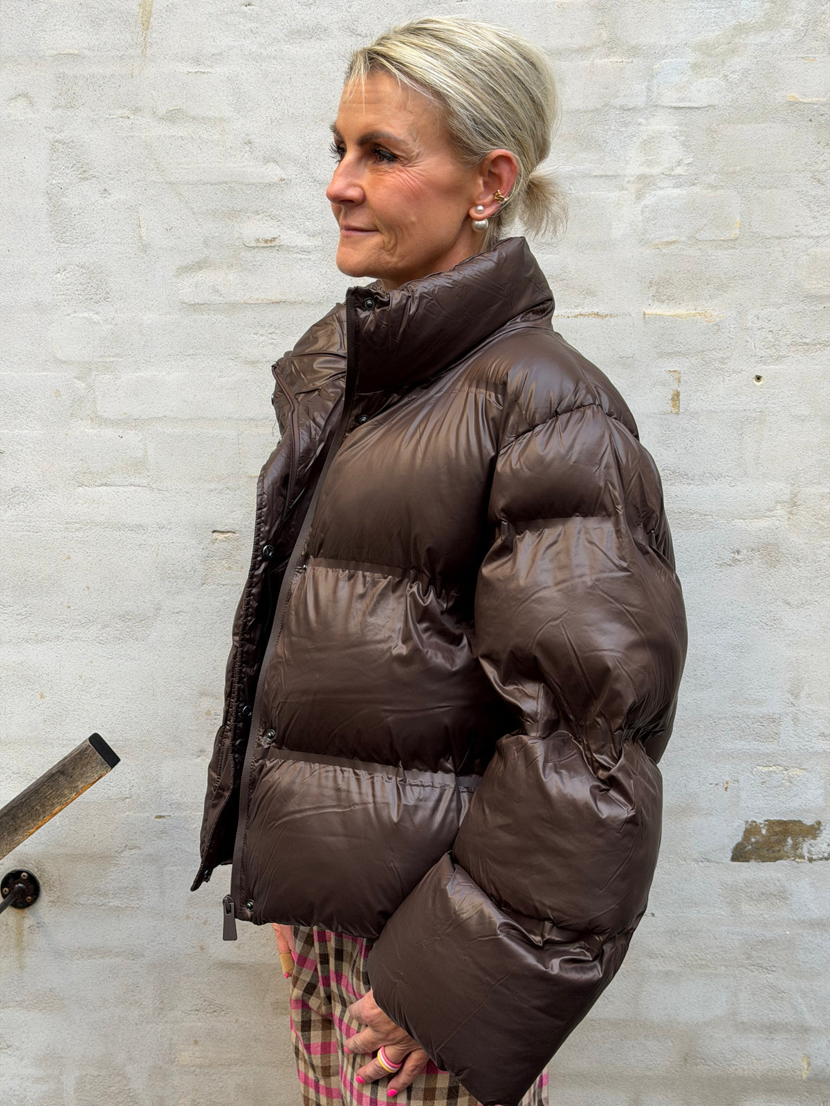 Rhea Shiny Puffer Jacket - Chocolate Brown