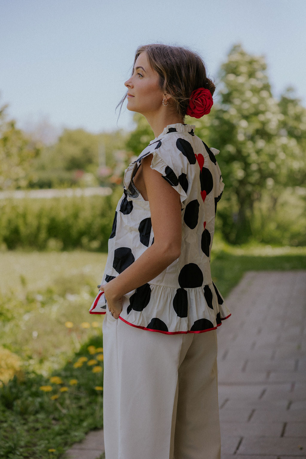 Ciamia Blouse - White/Black/Red