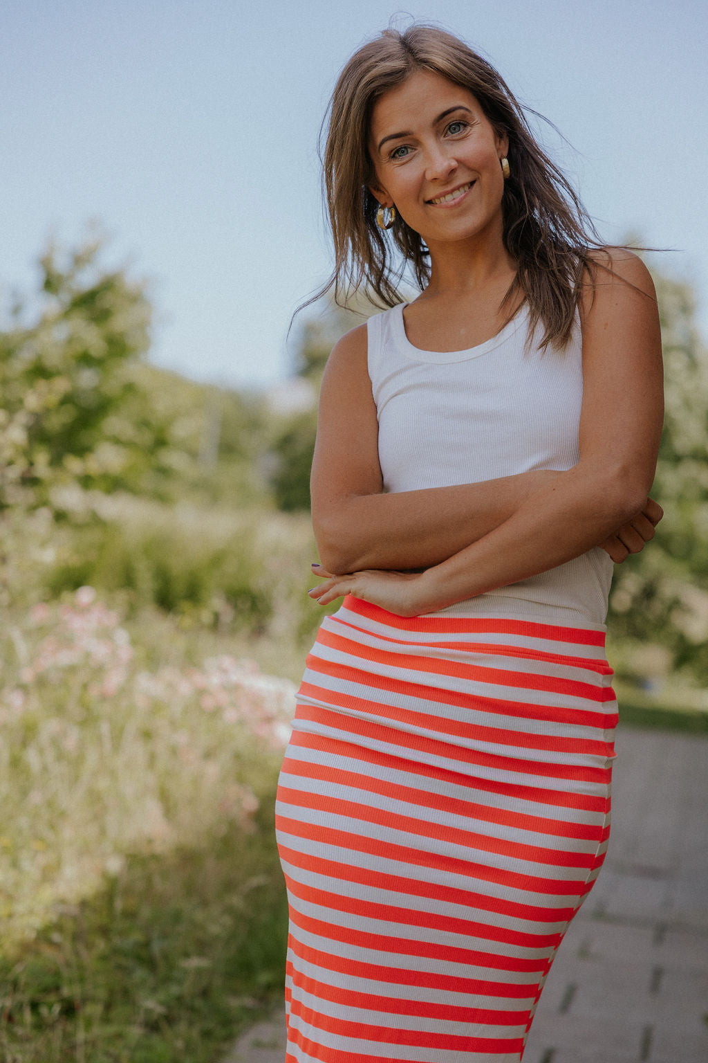 Everyday stripe Skirt - White/Pink Flou